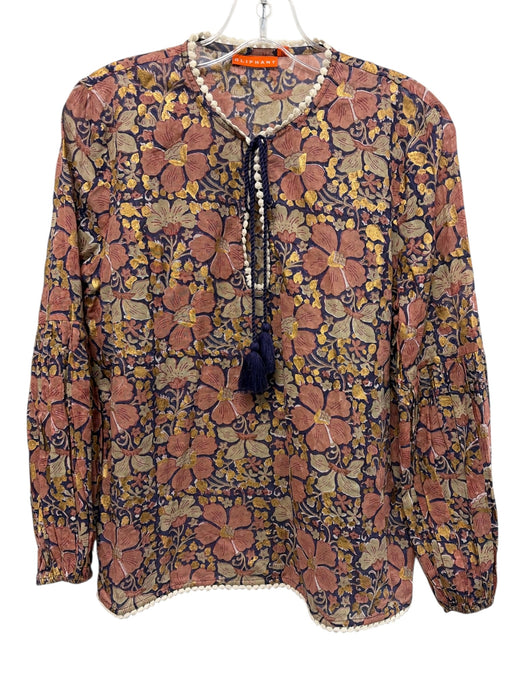 Oliphant Size S blue, mauve, multi Cotton Long Sleeve Floral Print Top Blue, Mauve, Multi / S
