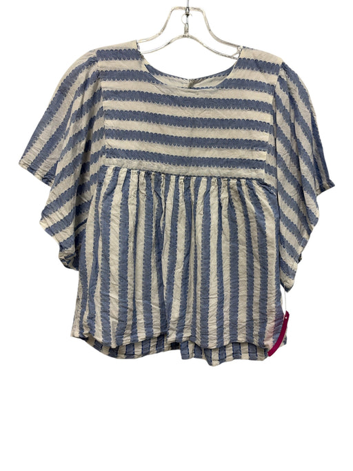 India Collection Emerson Fry Size XS Blue & White Cotton Short Sleeve Stripe Top Blue & White / XS