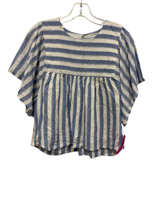 India Collection Emerson Fry Size XS Blue & White Cotton Short Sleeve Stripe Top Blue & White / XS