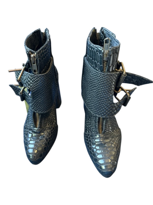 Freebird Shoe Size 5 Black Leather Snake Skin Belts Zipper Block heel Booties Black / 5