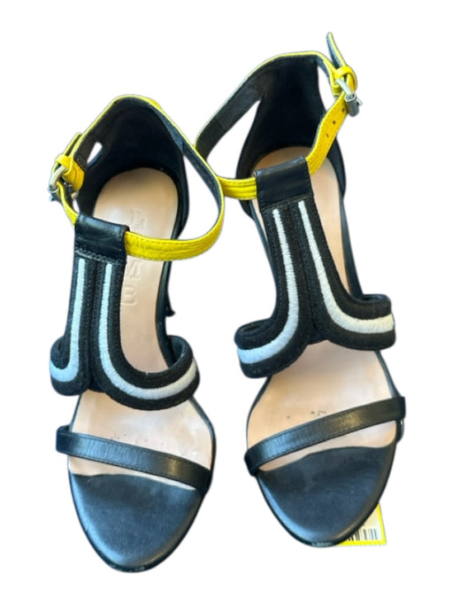LAMB Shoe Size 6 Black & Yellow Leather open toe Strap Heels Black & Yellow / 6
