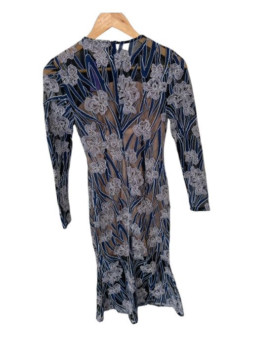 Elliatt Size XS Navy & Purple Polyester Long Sleeve Lace Overlay Flowers Dress Navy & Purple / XS