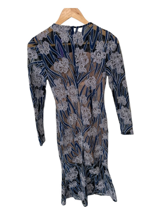 Elliatt Size XS Navy & Purple Polyester Long Sleeve Lace Overlay Flowers Dress Navy & Purple / XS