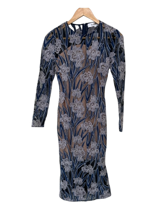Elliatt Size XS Navy & Purple Polyester Long Sleeve Lace Overlay Flowers Dress Navy & Purple / XS