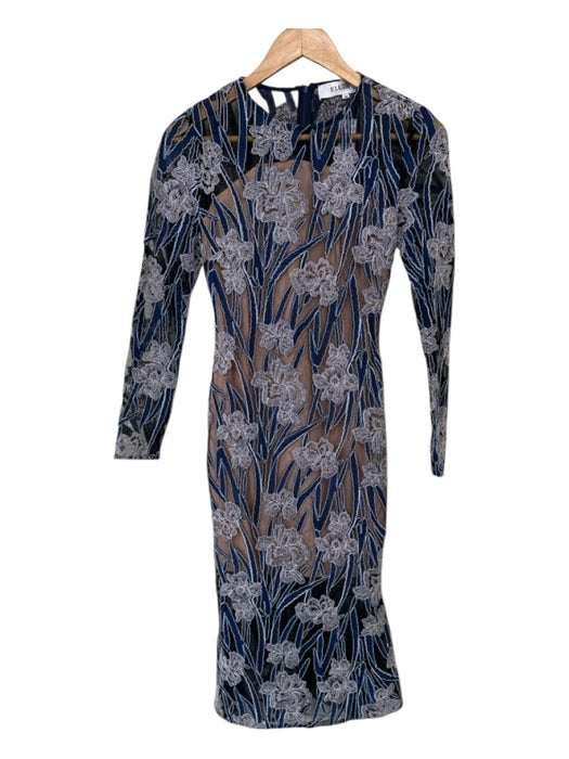 Elliatt Size XS Navy & Purple Polyester Long Sleeve Lace Overlay Flowers Dress Navy & Purple / XS