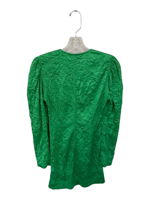 Ganni Size 34 Green Polyester V Neck Long Sleeve Mini Dress Green / 34