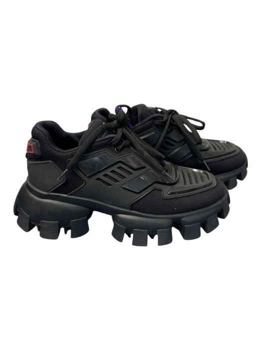 Prada Shoe Size 35 Black Rubber & Fabric Lace Up Low Top Sneaker Shoes Black / 35