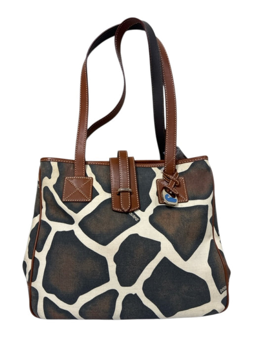 Dooney & Bourke Brown & Cream Canvas Leather Giraffe Shoulder Bag Brown & Cream / Small
