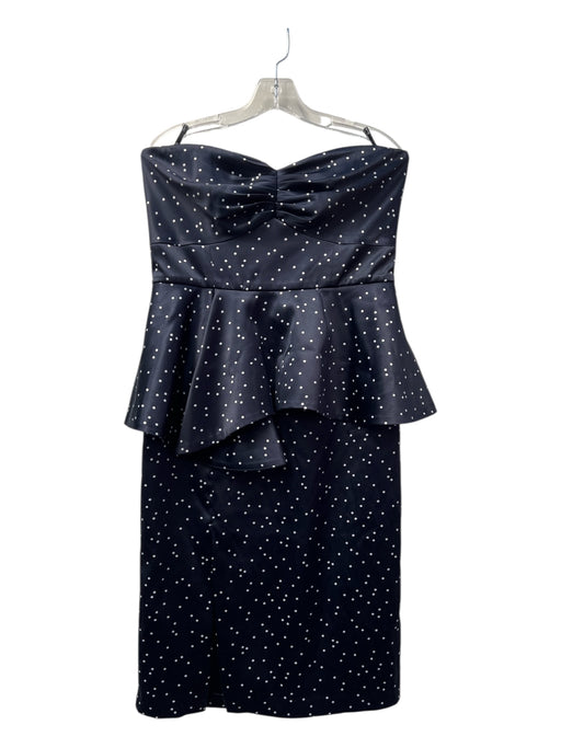 Bardot Size 10 Navy & white Polyester Polka Dots Strapless Peplum Detail Dress Navy & white / 10
