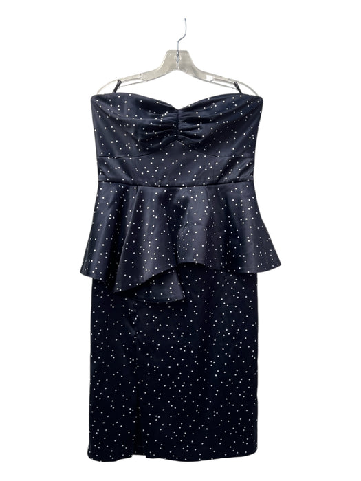 Bardot Size 10 Navy & white Polyester Polka Dots Strapless Peplum Detail Dress Navy & white / 10