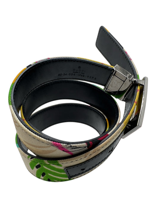Gucci AS IS White & Multi All Over Print Men's Belt White & Multi