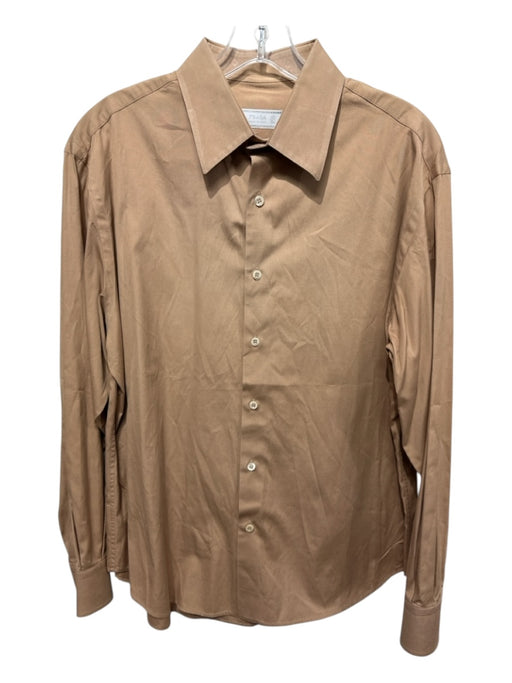 Prada Size 15.5 Beige Cotton Solid Button Down Men's Long Sleeve Shirt Beige / 15.5