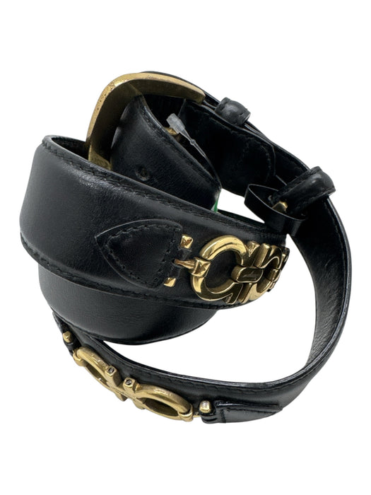 Ferragamo AS IS Black Leather Gold Hardware Men's Belt Black