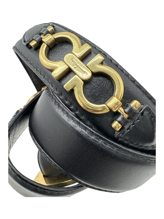 Ferragamo AS IS Black Leather Gold Hardware Men's Belt Black