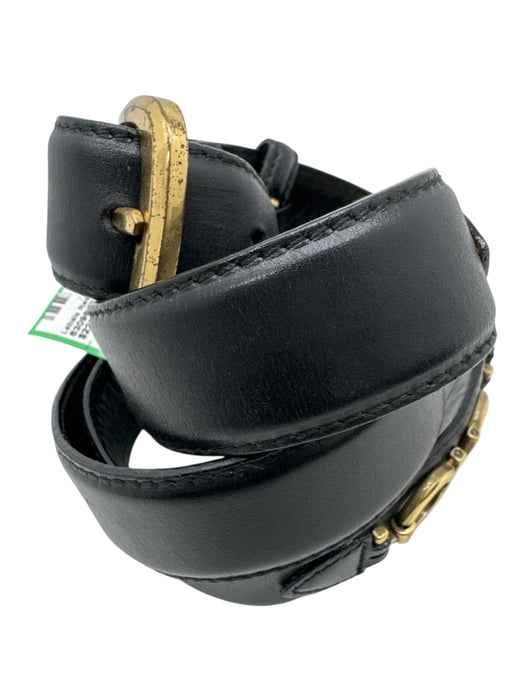 Ferragamo AS IS Black Leather Gold Hardware Men's Belt Black