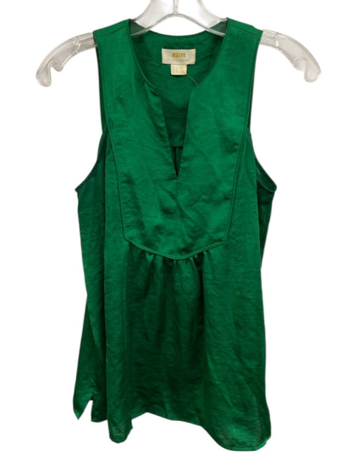 Maeve Size 0 Green Polyester Sleeveless Satin V Neck Top Green / 0