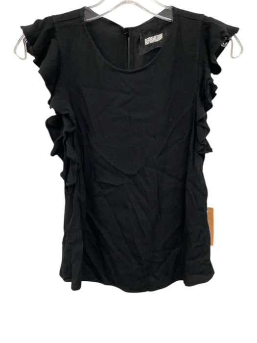 Reformation Size M Black Viscose Blend Keyhole Back Sleeveless Ruffles Top Black / M