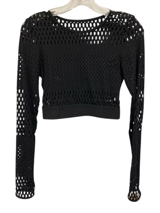 Alo Size S Black Synthetic Long Sleeve Mesh Athletic Top Black / S