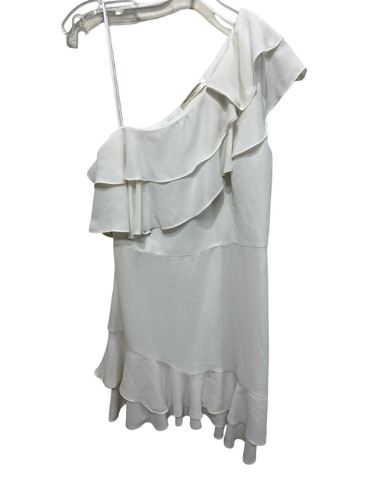 Amanda Uprichard Size M White Polyester One Shoulder Ruffle Detail Mini Dress White / M