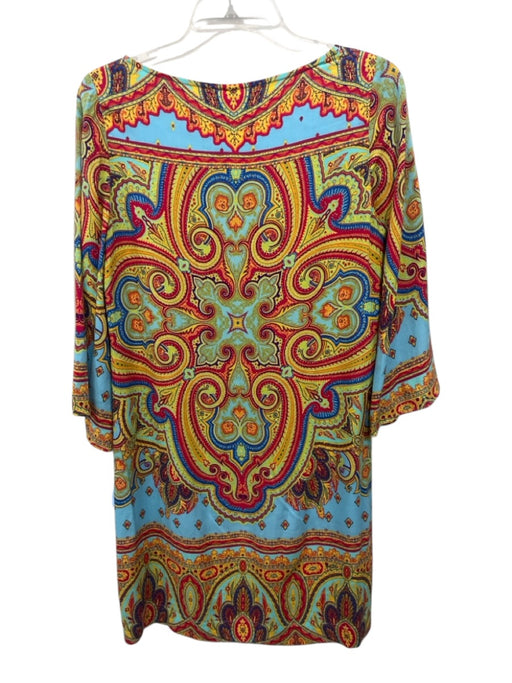 Hale Bob Size S Red, Teal & Multi Viscose Paisley V Neck 1/2 Bell Sleeve Dress Red, Teal & Multi / S