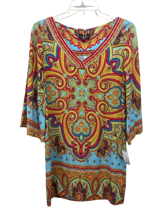 Hale Bob Size S Red, Teal & Multi Viscose Paisley V Neck 1/2 Bell Sleeve Dress Red, Teal & Multi / S