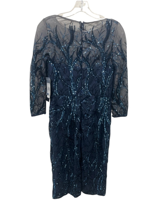 David Meister Size 4 Navy Blue Polyester Mesh Overlay Sequined 3/4 Sleeve Dress Navy Blue / 4