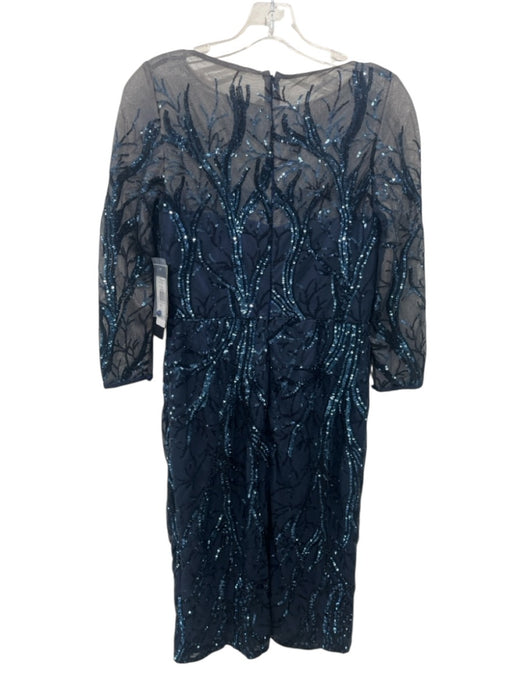 David Meister Size 4 Navy Blue Polyester Mesh Overlay Sequined 3/4 Sleeve Dress Navy Blue / 4