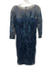 David Meister Size 4 Navy Blue Polyester Mesh Overlay Sequined 3/4 Sleeve Dress Navy Blue / 4