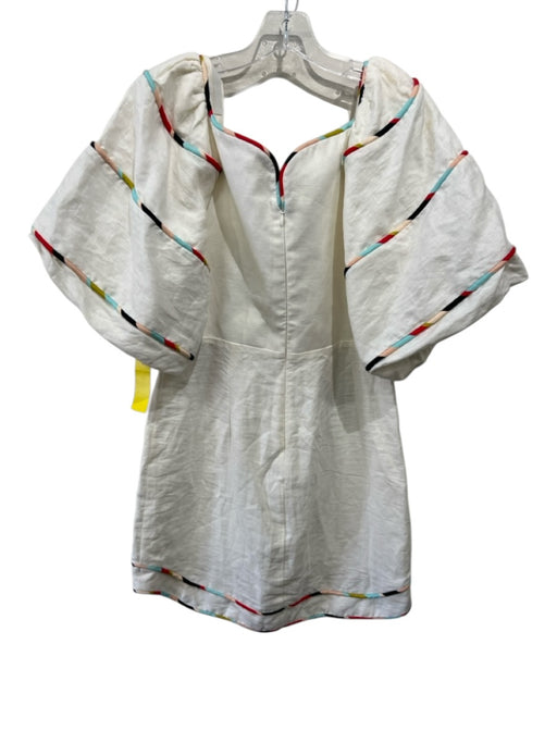 Farm Rio Size M White & Multi 4.2 oz Cotton Trim Puff Sleeve Dress White & Multi / M