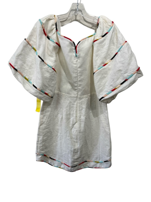 Farm Rio Size M White & Multi 4.2 oz Cotton Trim Puff Sleeve Dress White & Multi / M