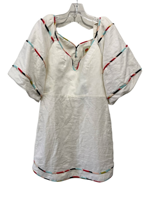 Farm Rio Size M White & Multi 4.2 oz Cotton Trim Puff Sleeve Dress White & Multi / M