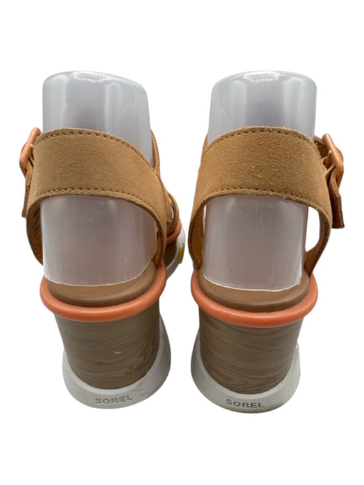 Sorel Shoe Size 8 Tan & Peach Suede Wood Heel Platform Ankle Strap Sandals Tan & Peach / 8