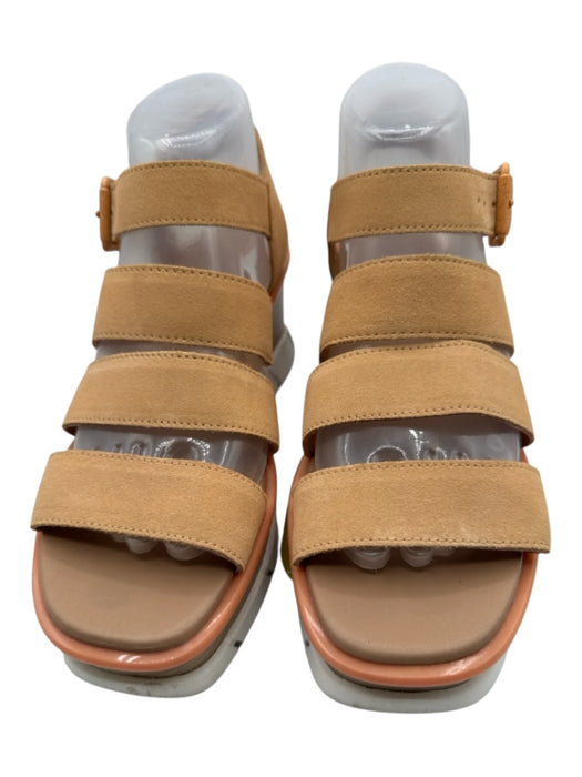 Sorel Shoe Size 8 Tan & Peach Suede Wood Heel Platform Ankle Strap Sandals Tan & Peach / 8