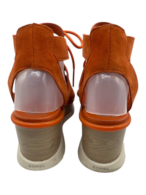 Sorel Shoe Size 8 Orange & Tan Suede & Wood Platform Caged Open Toe Sandals Orange & Tan / 8