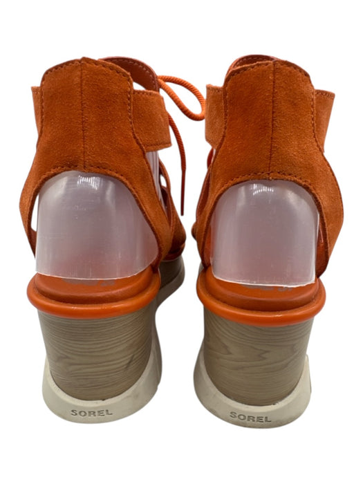 Sorel Shoe Size 8 Orange & Tan Suede & Wood Platform Caged Open Toe Sandals Orange & Tan / 8