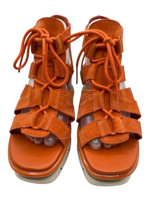 Sorel Shoe Size 8 Orange & Tan Suede & Wood Platform Caged Open Toe Sandals Orange & Tan / 8