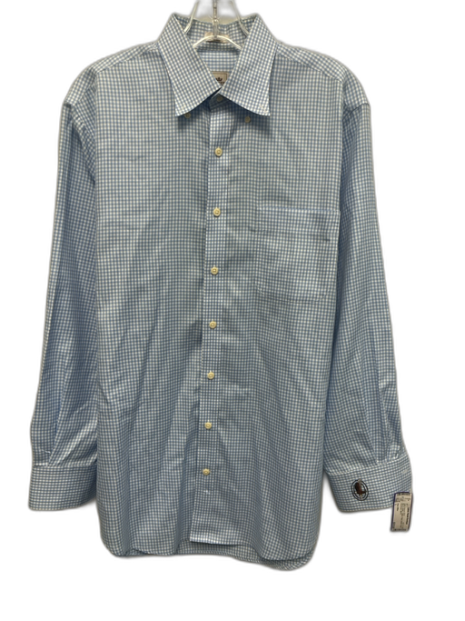 Peter Millar Size L Blue & White Cotton Plaid Button Down Long Sleeve Shirt Blue & White / L
