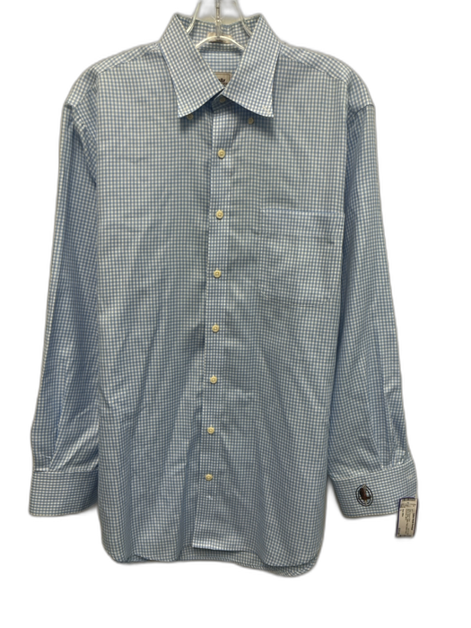 Peter Millar Size L Blue & White Cotton Plaid Button Down Long Sleeve Shirt Blue & White / L
