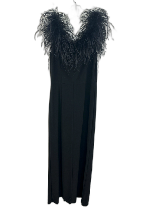 Alex Evenings Size 6 Black Polyester Off Shoulder Ostrich Feathers Leg Slit Gown Black / 6