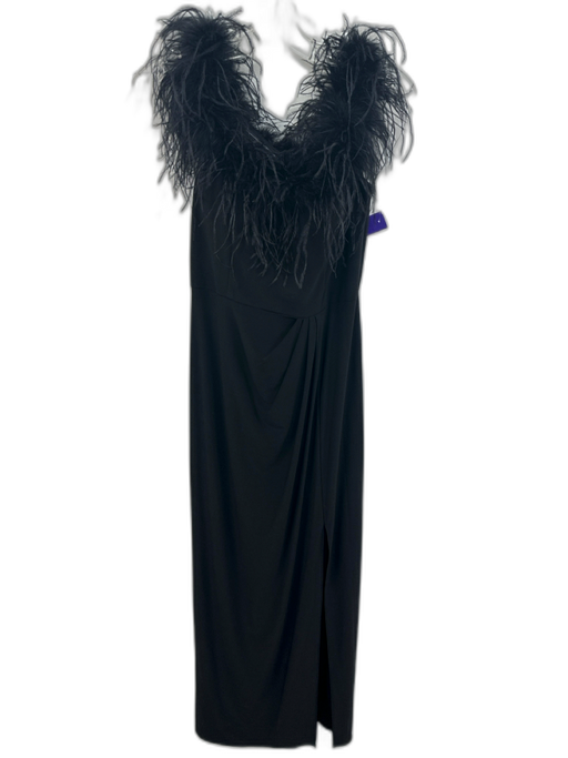 Alex Evenings Size 6 Black Polyester Off Shoulder Ostrich Feathers Leg Slit Gown Black / 6