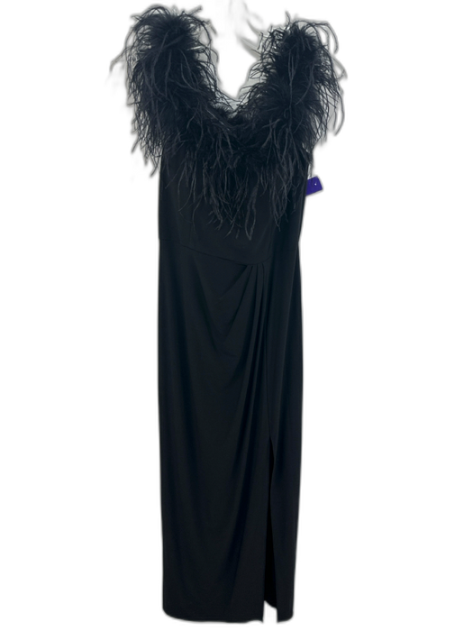 Alex Evenings Size 6 Black Polyester Off Shoulder Ostrich Feathers Leg Slit Gown Black / 6