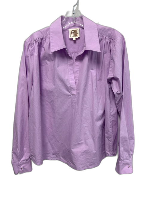 A Shirt Thing Size S Light Purple Cotton Long Sleeve Split Neck Collar Top Light Purple / S