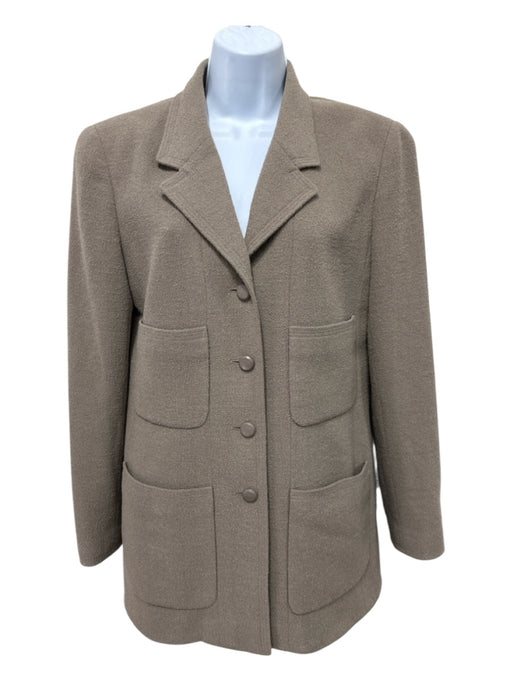 Chanel Boutique Size 42 Beige Wool & Polyacrylic Logo Buttons Collar Jacket Beige / 42