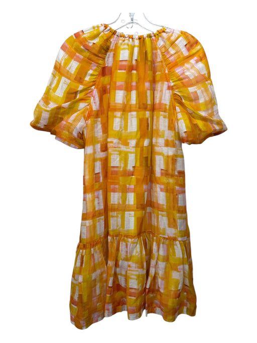Marie Oliver Size XS Orange, Yellow, White Silk Short Puff Sleeve Mini Dress Orange, Yellow, White / XS