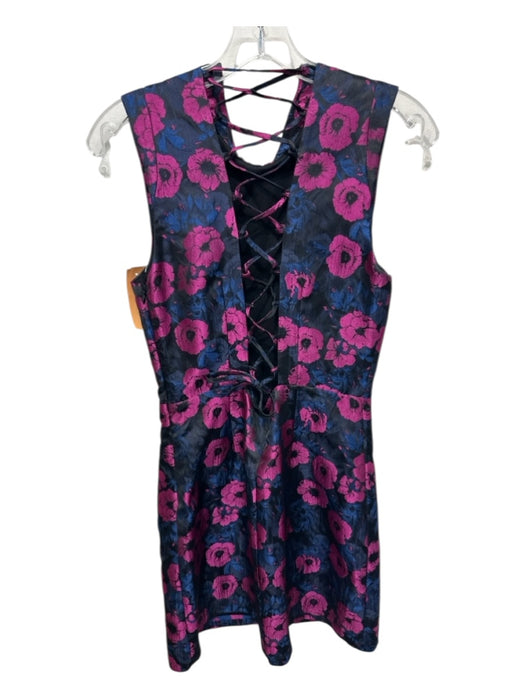 Lulus Size S Pink, Blue, Black Polyester Sleeveless Floral Jacquard Mini Dress Pink, Blue, Black / S