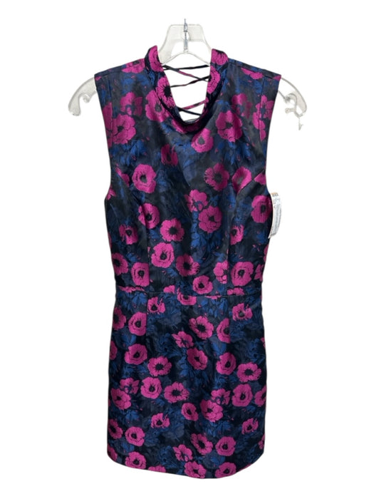 Lulus Size S Pink, Blue, Black Polyester Sleeveless Floral Jacquard Mini Dress Pink, Blue, Black / S