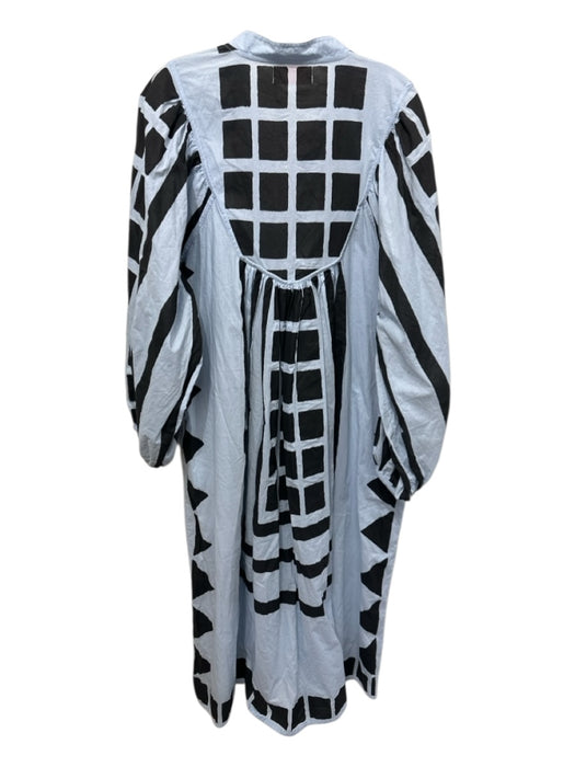Kinga Csilla Size XL Blue & Gray Cotton Long puff sleeve Square Print Midi Dress Blue & Gray / XL