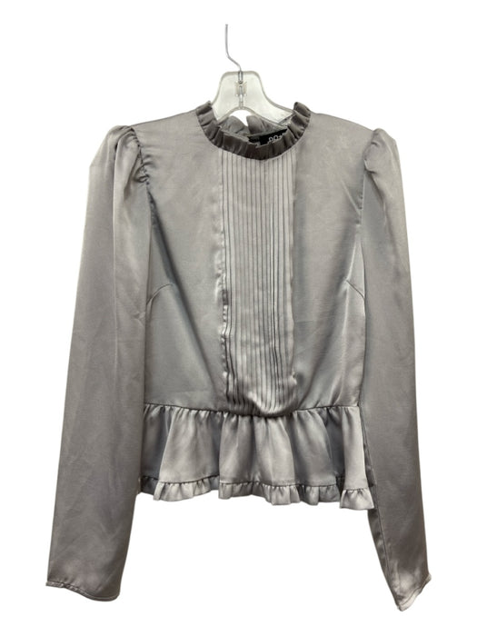 Do + Be Size S Silver Polyester Long Sleeve Pintuck Ruffle Mock Neck Top Silver / S