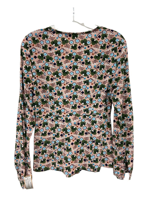 Boden Size 2 Pink, Green, Multi Viscose Long Sleeve Floral Print V Neck Top Pink, Green, Multi / 2