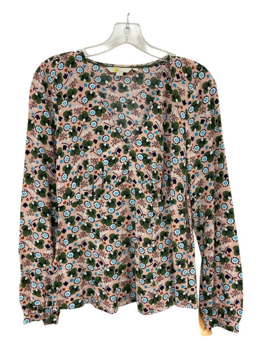 Boden Size 2 Pink, Green, Multi Viscose Long Sleeve Floral Print V Neck Top Pink, Green, Multi / 2